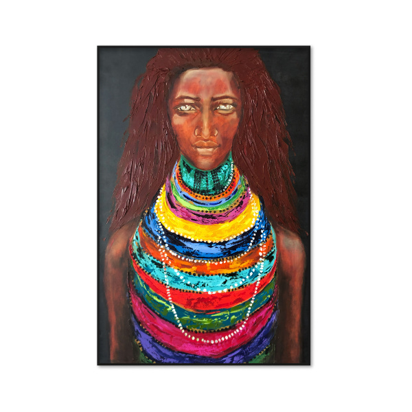 Oil Painting "Don't Come Any Closer" by NEKOL - Portrait of an Indian Woman from Women of the World Collection, 60x90cm