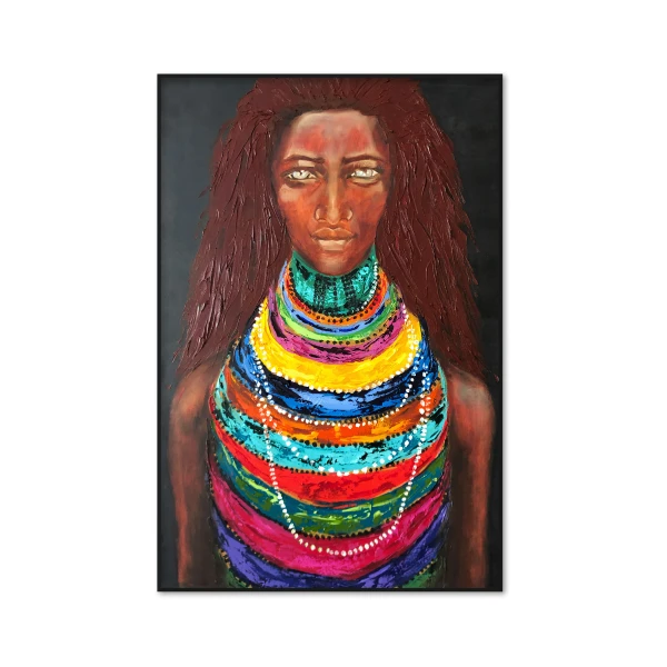 Oil Painting "Don't Come Any Closer" by NEKOL - Portrait of an Indian Woman from Women of the World Collection, 60x90cm