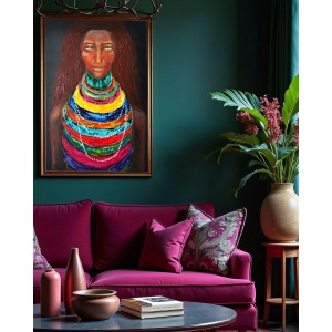 Oil Painting "Don't Come Any Closer" by NEKOL - Portrait of an Indian Woman from Women of the World Collection, 60x90cm