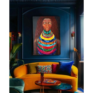 Oil Painting "Don't Come Any Closer" by NEKOL - Portrait of an Indian Woman from Women of the World Collection, 60x90cm