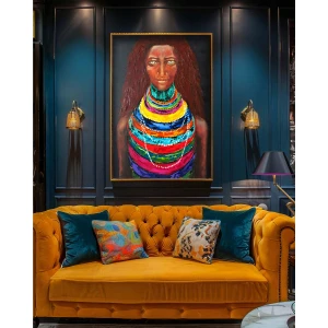 Oil Painting "Don't Come Any Closer" by NEKOL - Portrait of an Indian Woman from Women of the World Collection, 60x90cm