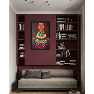 Oil Painting "Don't Come Any Closer" by NEKOL - Portrait of an Indian Woman from Women of the World Collection, 60x90cm