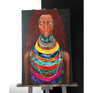 Oil Painting "Don't Come Any Closer" by NEKOL - Portrait of an Indian Woman from Women of the World Collection, 60x90cm