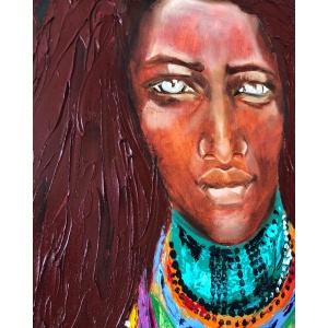 Oil Painting "Don't Come Any Closer" by NEKOL - Portrait of an Indian Woman from Women of the World Collection, 60x90cm