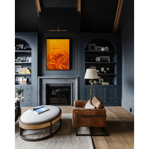 Vibrant oil painting of a dragon rising from ashes, symbolizing rebirth and strength in Chinese astrology. Hand-painted by artist Nekol on stretched canvas.