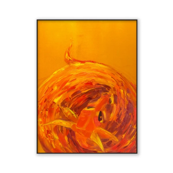 Vibrant oil painting of a dragon rising from ashes, symbolizing rebirth and strength in Chinese astrology. Hand-painted by artist Nekol on stretched canvas.