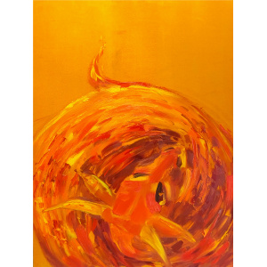 Vibrant oil painting of a dragon rising from ashes, symbolizing rebirth and strength in Chinese astrology. Hand-painted by artist Nekol on stretched canvas.