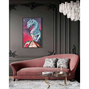 Twilight Sentinel - Hand-painted oil painting on stretched canvas featuring a majestic dragon and gothic gargoyle-inspired artwork, perfect for dragon zodiac and mythical art lovers.