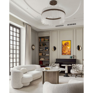 Oil painting on stretched canvas titled "Sunrise" by artist Nekol. A golden-hued dragon perches on a rooftop at sunrise, overlooking a medieval cityscape, blending elements of Art Nouveau and Impressionist styles.