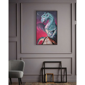 Twilight Sentinel - Hand-painted oil painting on stretched canvas featuring a majestic dragon and gothic gargoyle-inspired artwork, perfect for dragon zodiac and mythical art lovers.