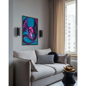 Majestic purple and red dragon oil painting set against a striking turquoise background. A stunning piece of fantasy dragon art inspired by zodiac astrology, dragon mythology.