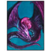 Majestic purple and red dragon oil painting set against a striking turquoise background. A stunning piece of fantasy dragon art inspired by zodiac astrology, dragon mythology.