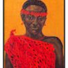 Preview Portrait of a person in red traditional clothing with headband and necklace, painted in expressive style on canvas.