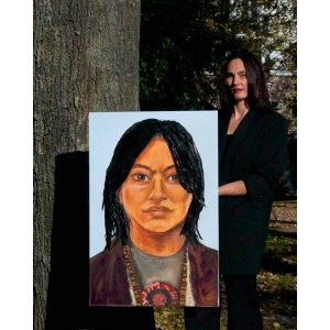 Artist Nekol with her artwork 'Whisper of the Earth', size 24x35 inch / 60x90cm