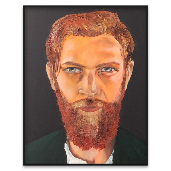 Preview Image: Expressive oil portrait of an Irish man with red beard by artist Nekol, titled “Red Flame”, 28x35 inch