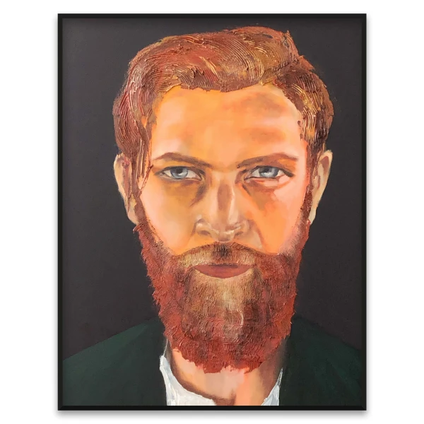 Preview Image: Expressive oil portrait of an Irish man with red beard by artist Nekol, titled “Red Flame”, 28x35 inch