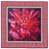 A luxurious square scarf printed with a bold red peony painting, designed by artist Nekol on silky satin fabric.