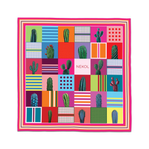 “Jardin du Désert” Silk Satin Scarf by Nekol – Artistic Cactus Design