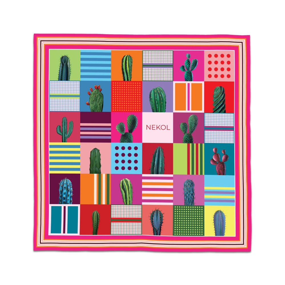 “Jardin du Désert” Silk Satin Scarf by Nekol – Artistic Cactus Design