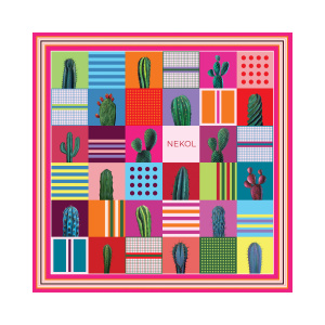 “Jardin du Désert” Silk Satin Scarf by Nekol – Artistic Cactus Design