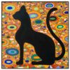 Black cat oil painting guarding cultural heritage