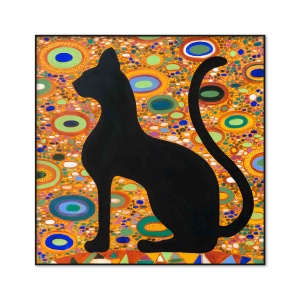 Black cat oil painting guarding cultural heritage