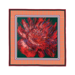 Silk scarf with vivid red abstract floral design from Bloom of Scarlet Winds by Nekol.