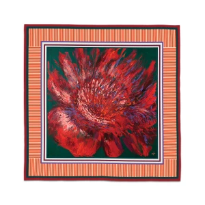 Silk scarf with vivid red abstract floral design from Bloom of Scarlet Winds by Nekol.