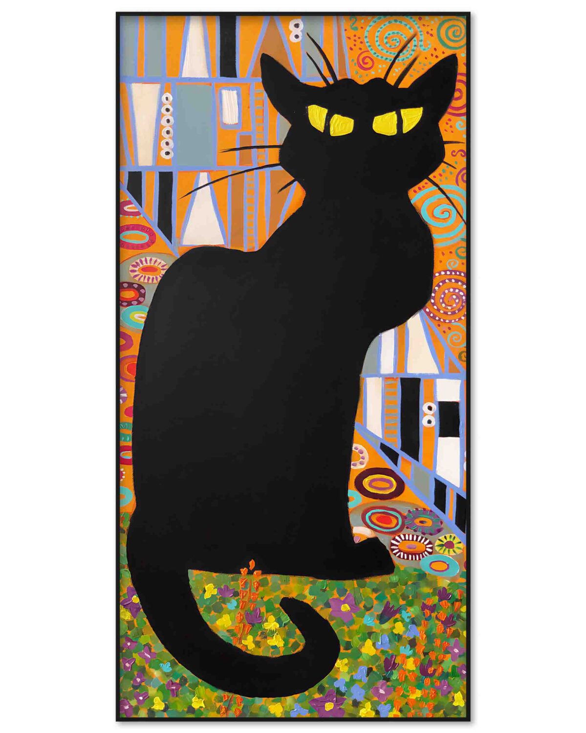 chat noir oil painting black cat montmartre paris art