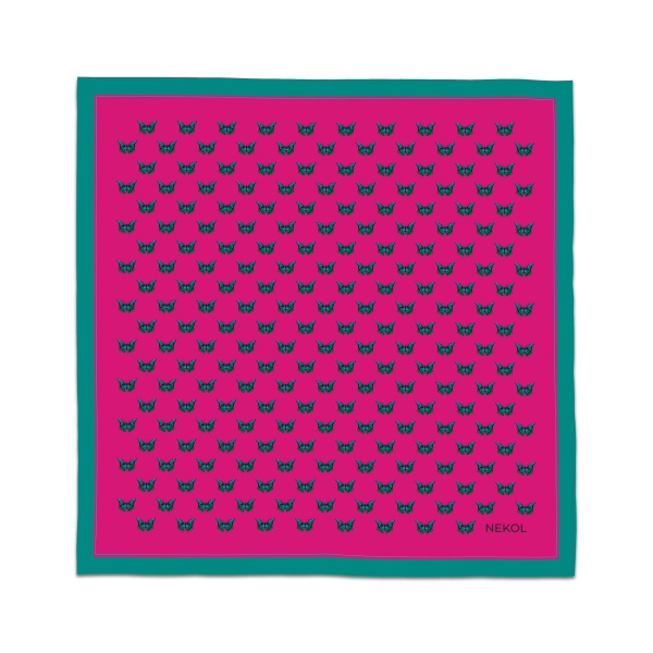 Luxury designer scarf “Papillon de Minuit” by artist Nekol, silky satin, wearable art accessory.