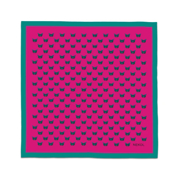 Luxury designer scarf “Papillon de Minuit” by artist Nekol, silky satin, wearable art accessory.