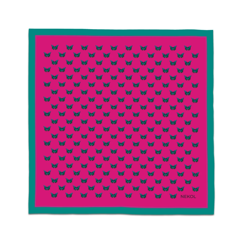 Luxury designer scarf “Papillon de Minuit” by artist Nekol, silky satin, wearable art accessory.