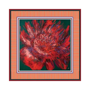 Silk scarf with vivid red abstract floral design from Bloom of Scarlet Winds by Nekol.