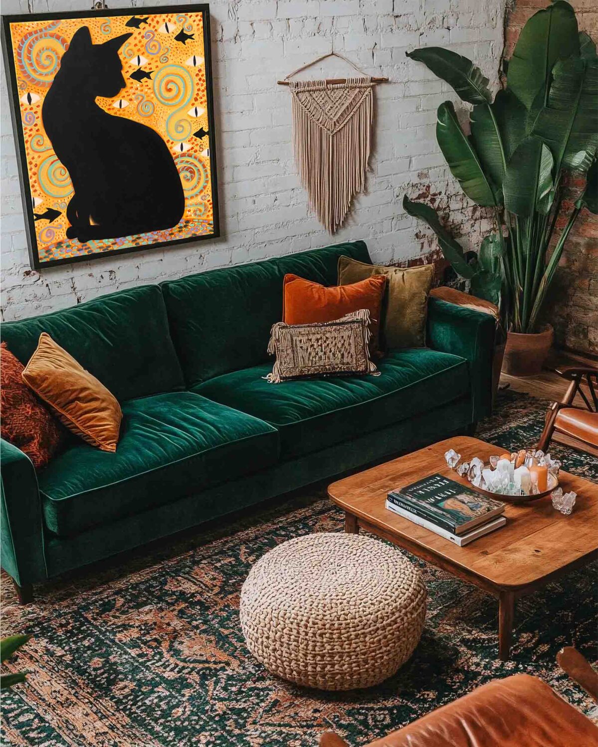 Black cat oil painting depicting a mystical guardian cat in symbolic golden composition