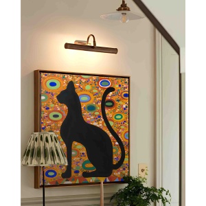 Black cat oil painting The Watch displayed in an elegant interior