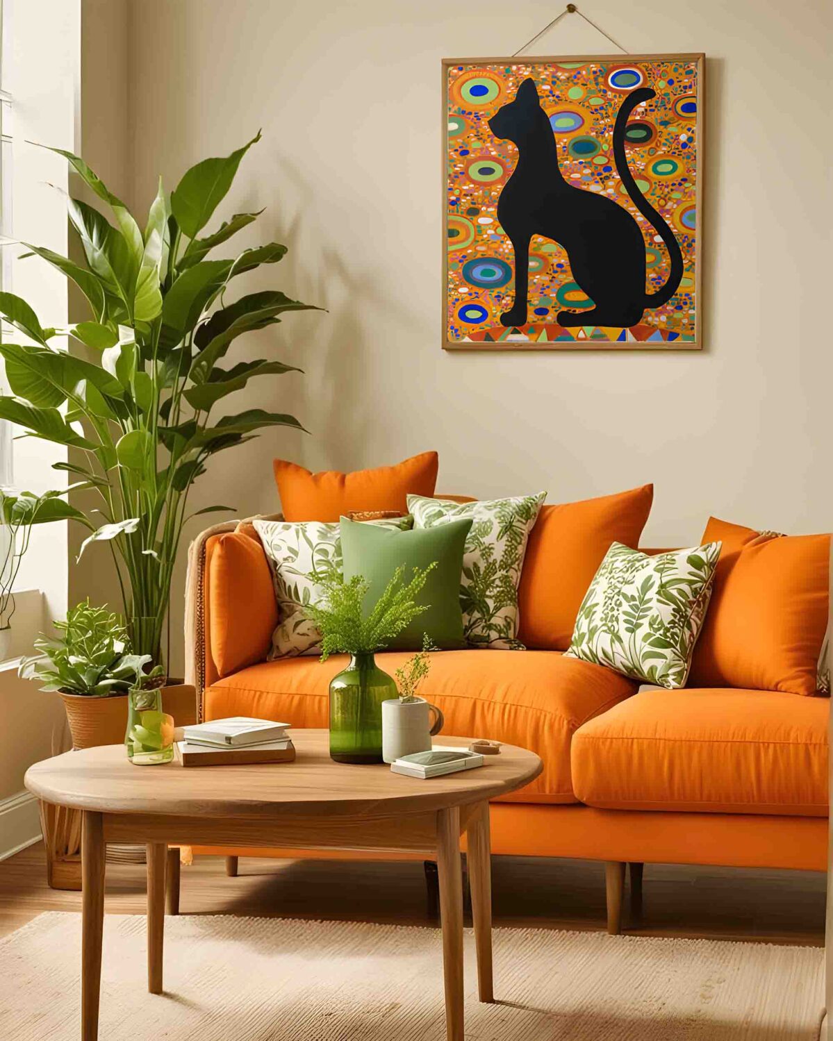 Black cat oil painting The Watch displayed in an elegant interior