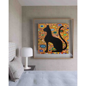 Black cat oil painting The Watch displayed in an elegant interior