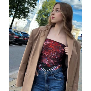 Silk scarf with vivid red abstract floral design from Bloom of Scarlet Winds by Nekol.