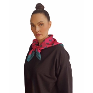 Luxury designer scarf “Papillon de Minuit” by artist Nekol, silky satin, wearable art accessory.