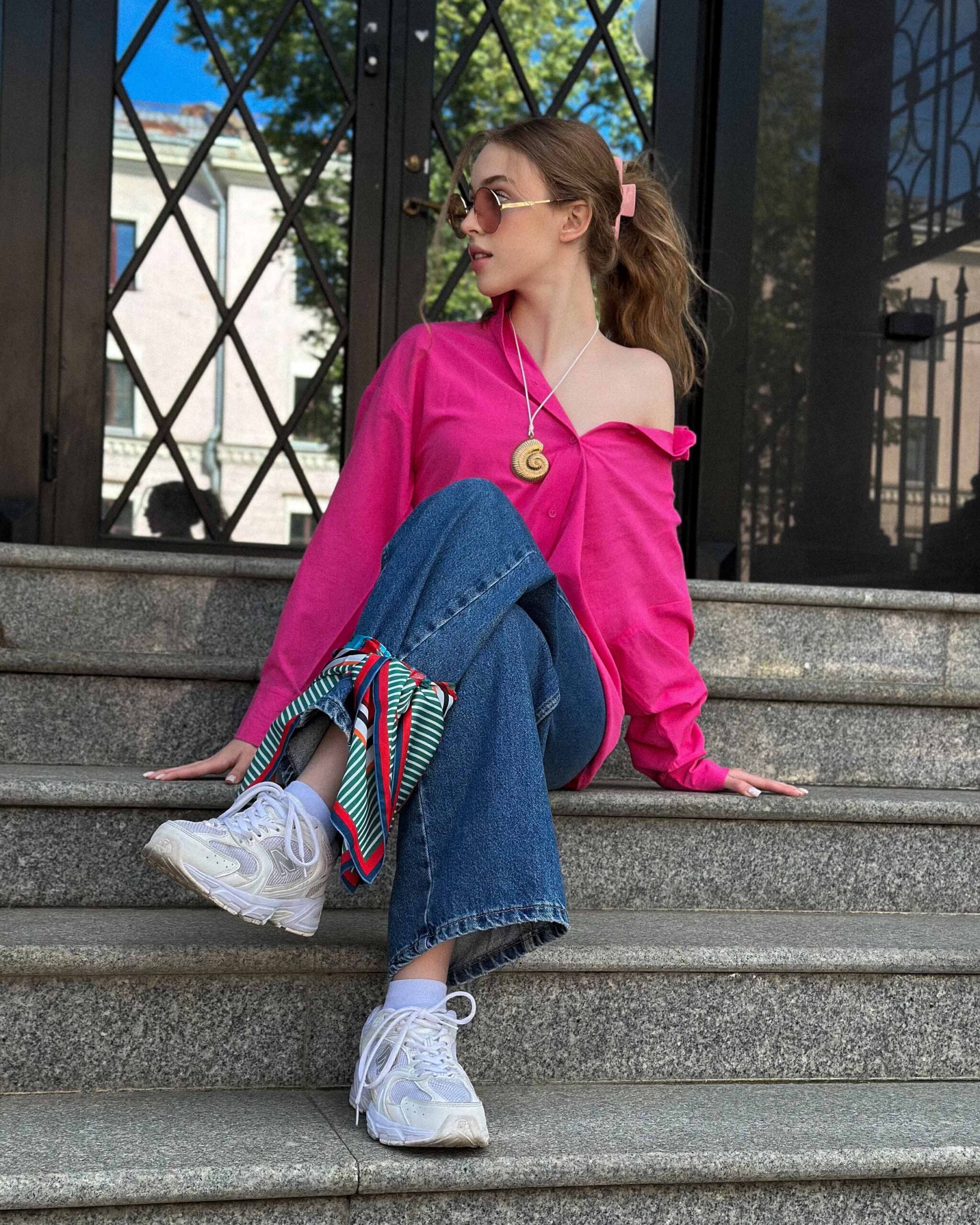 Luxurious green and blue peony print silk-like satin scarf with vibrant red background, inspired by original painting by Nekol.