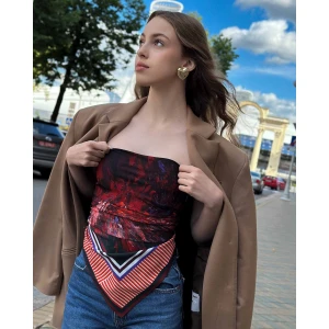 Silk scarf with vivid red abstract floral design from Bloom of Scarlet Winds by Nekol.