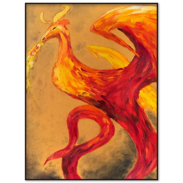 Oil painting of a red and gold dragon in expressionist style on a stretched canvas, inspired by Eastern European folklore.