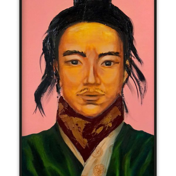 Preview Image: Oil portrait of a calm Eastern man in traditional clothing on pink background, by Nekol.