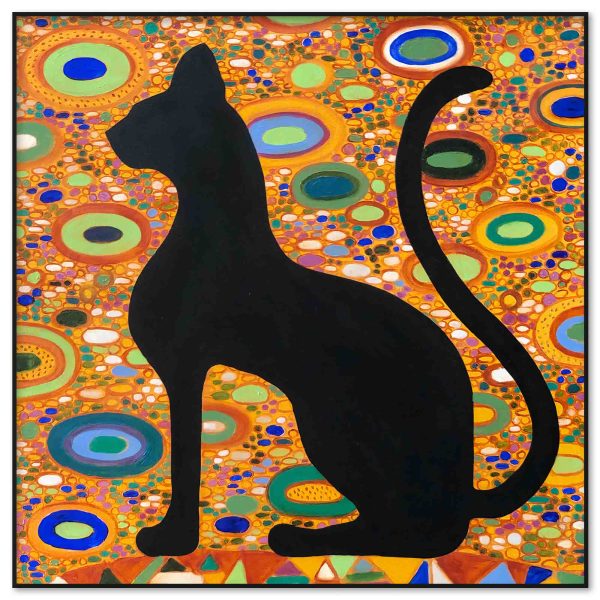 Black cat oil painting guarding cultural heritage