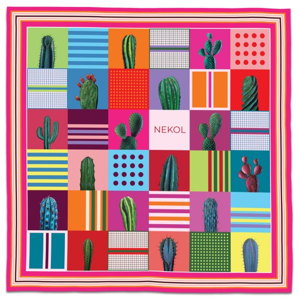 “Jardin du Désert” Silk Satin Scarf by Nekol – Artistic Cactus Design